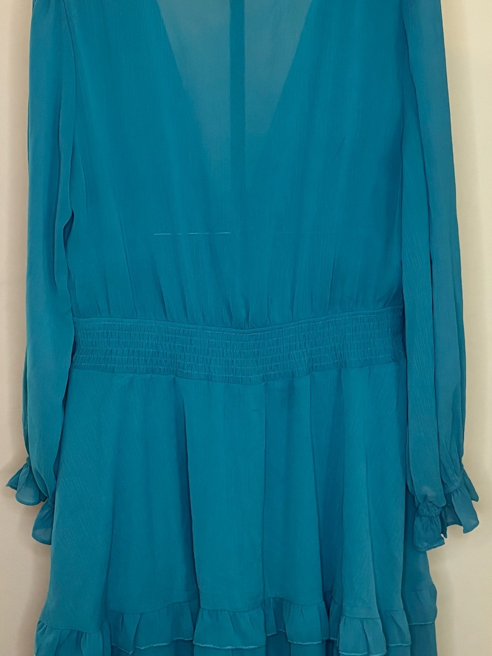 Teal Long-Sleeve Tie-Front Ruffle Mini Dress - Picture 3 of 5